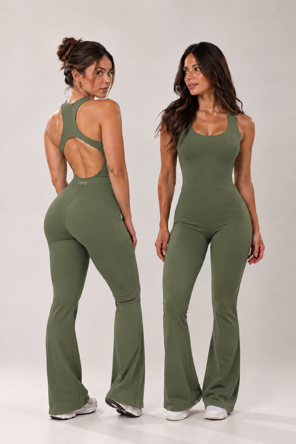 LAVIC Aura Jumpsuit in Moss Green, front and back
